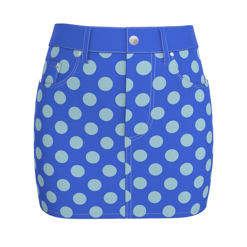 Polka Dot Denim Mini Skirt