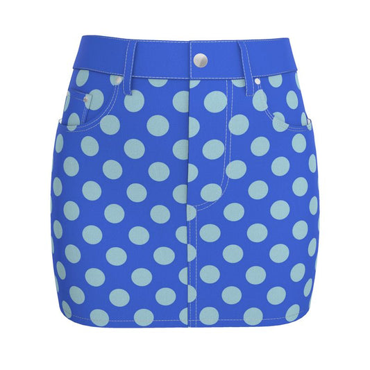 Polka Dot Denim Mini Skirt